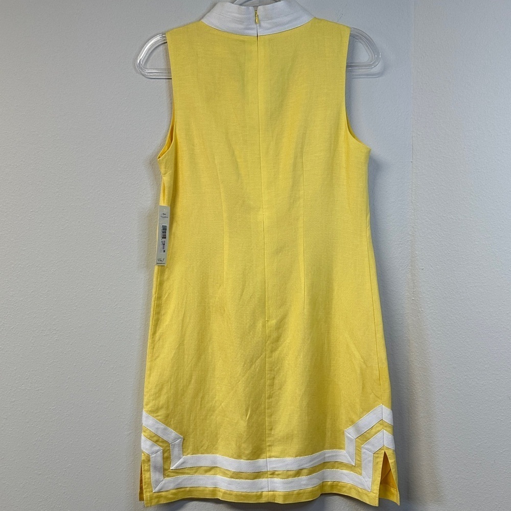 NWT Eliza J Vibrant Yellow Linen Blend Mandarin Collar Sheath Dress 6 - Picture 6 of 8